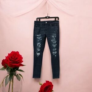 AMERICAN EAGLE OUTFITTERS BLUE JEAN JEGGINGS SIZE 8 REG. DISTRESSED-RIPPED WOMEN